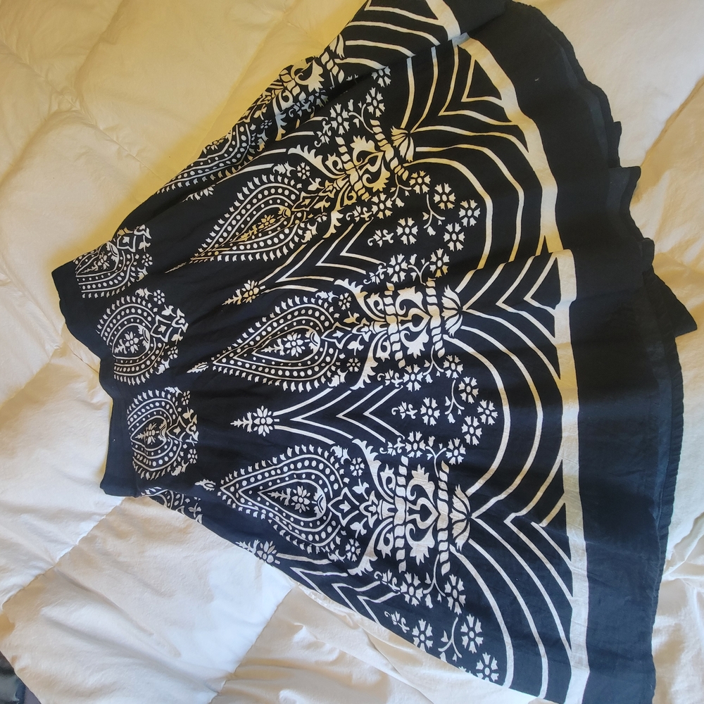 Darling Navy and White Patterned A-Line Skirt